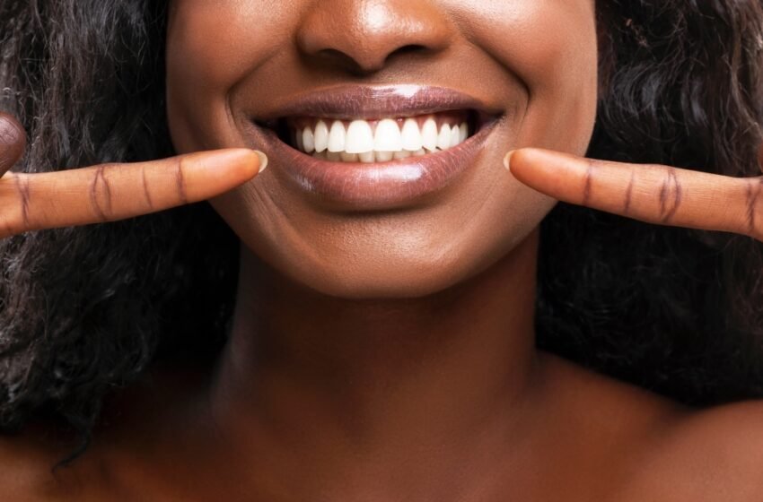 close up of woman with pearly white teeth