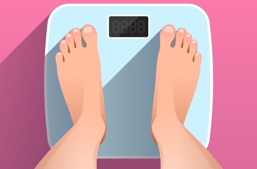 Illustration of woman's feet on scale